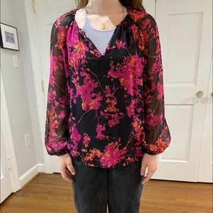 Diane von Furstenberg pink and black floral blouse
